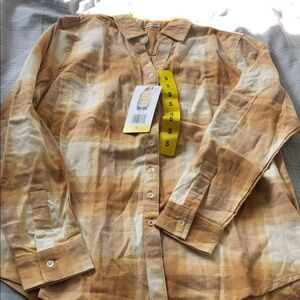 Weatherproof Yellow and Cream Plaid Button-Up Shirt